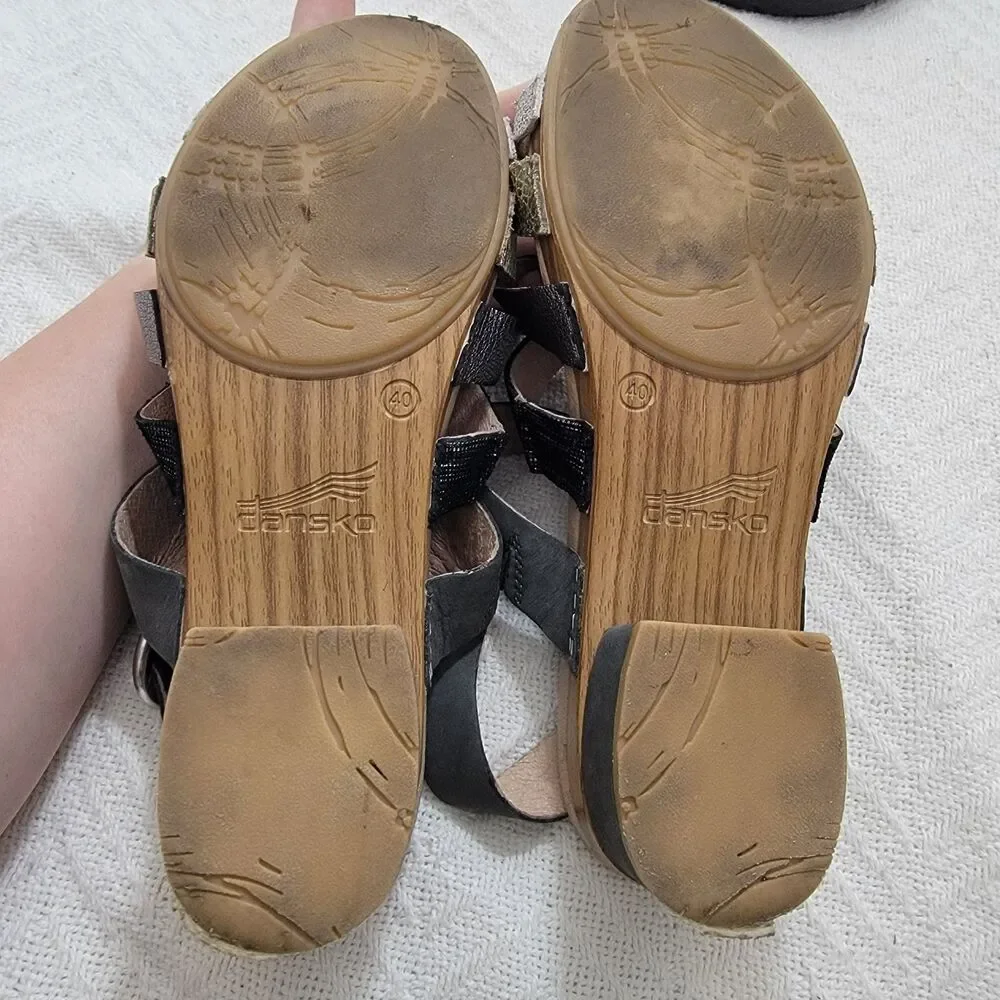 Dansko Multi-strap Metallic and Black Block Heel Sandals